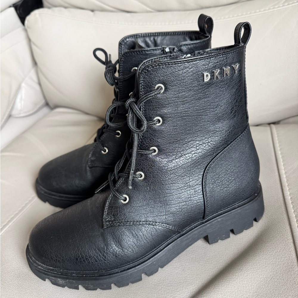 DKNY Girls Vegan Leather Lace-up Zip Ankle Combat Boots sz 4